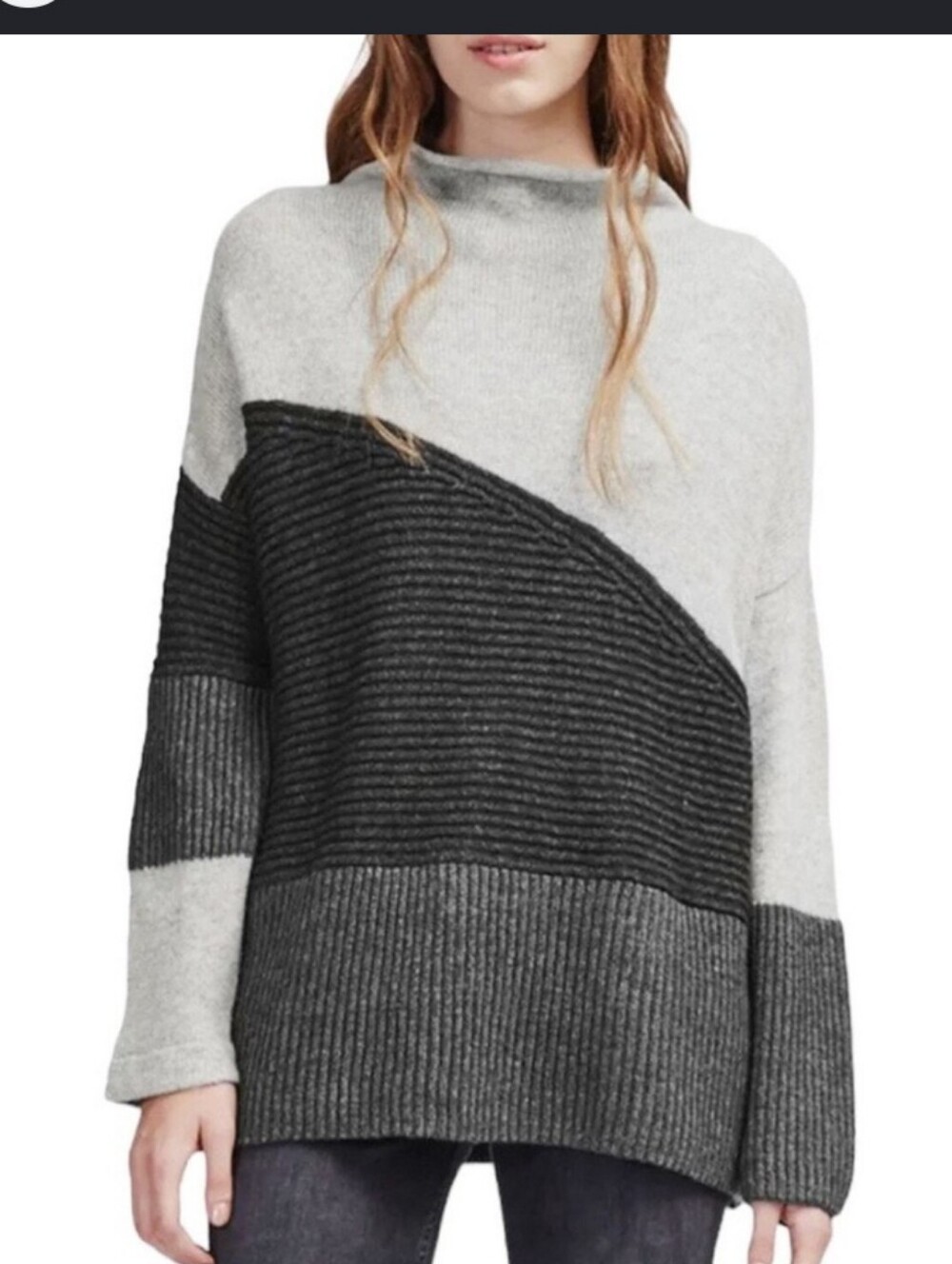 French Connection Color Block Wool Blend Sweater
